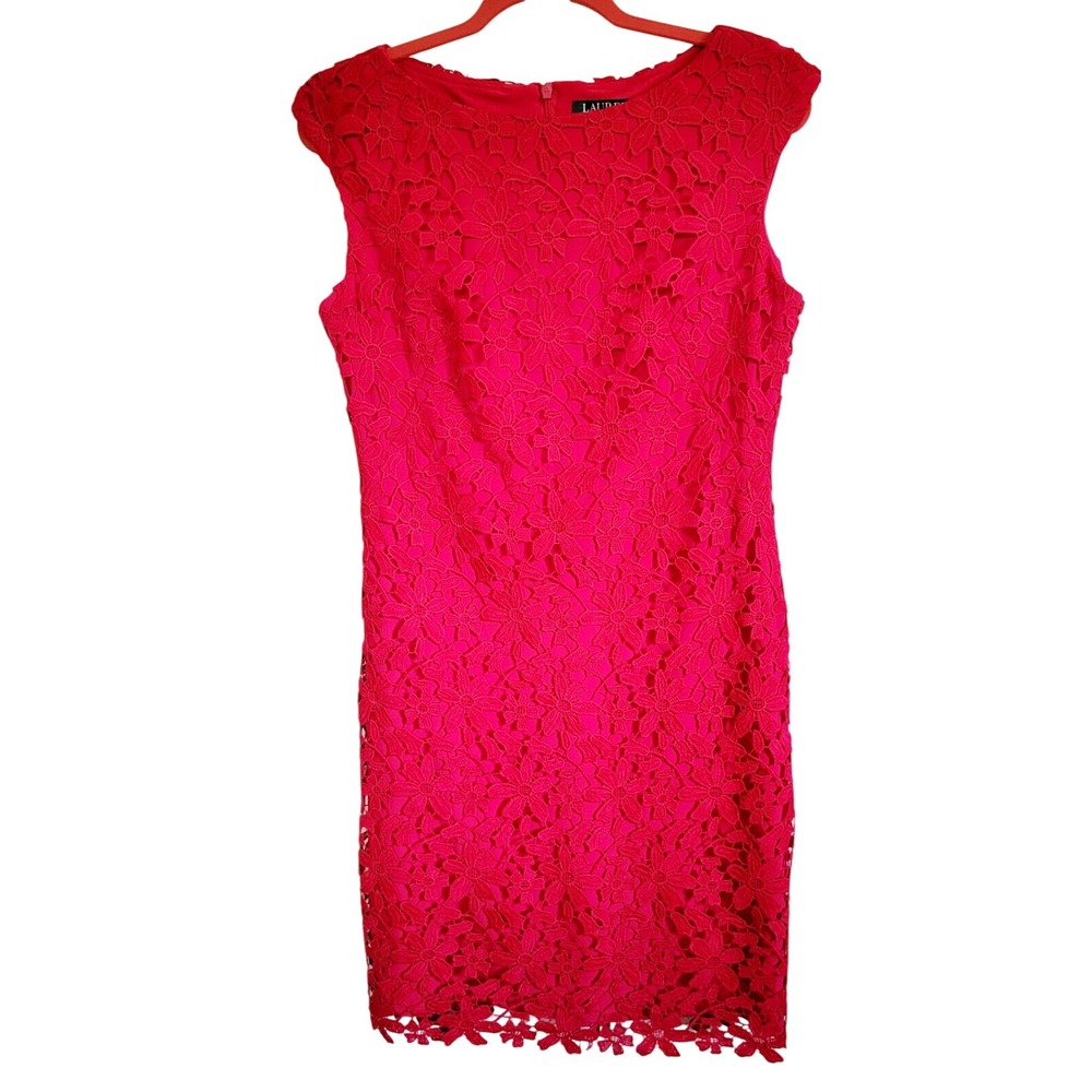 Lauren Ralph Lauren 10‎ Red Cutout Sheath Dress Lined Rear Zip Sleeveless NWOT